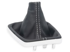 SCHALTMANSCHETTE FUR HYUNDAI KONA 2017-2023 SCHALTSACK SCHWARZ LEDER NAHT WEISS