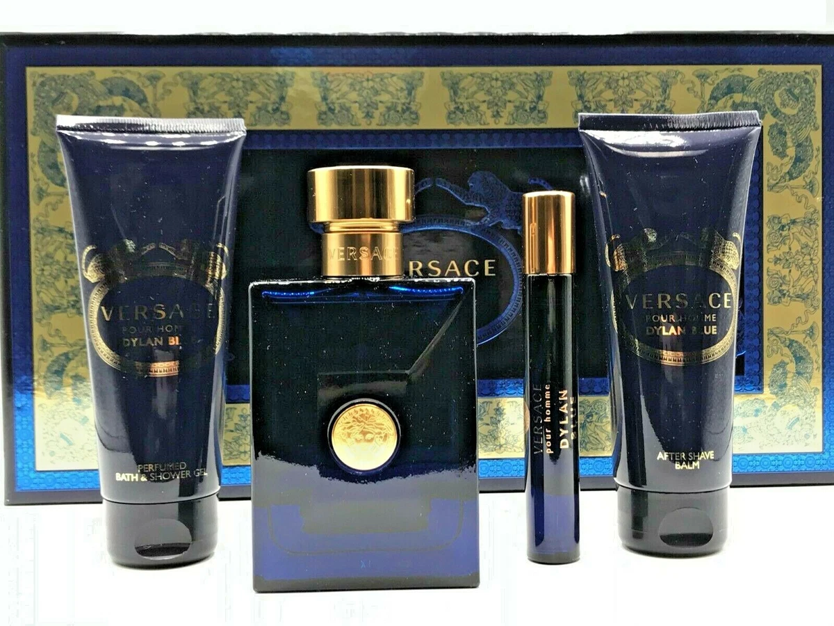 Versace Dylan Blue 4pc Set Cologne Spray 3.4 oz Shower Gel After Shave Balm  Mini