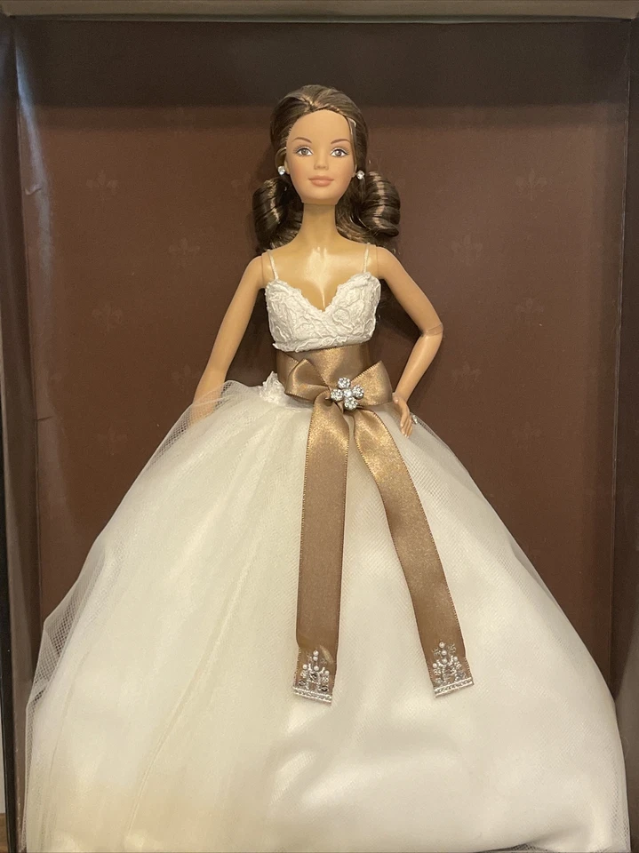 Monique Lhuillier Bride Barbie Doll Brunette Gold Label Read - Image 2 of 4