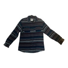 Katin Flannel Shirt Long Sleeve Button Up Sz Large Burgundy Red Blue Striped