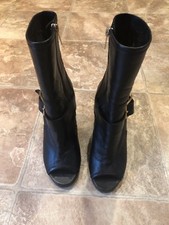 Jimmy Choo Deja Black Leather Peep Toe Ankle Biker Boots, Size 37