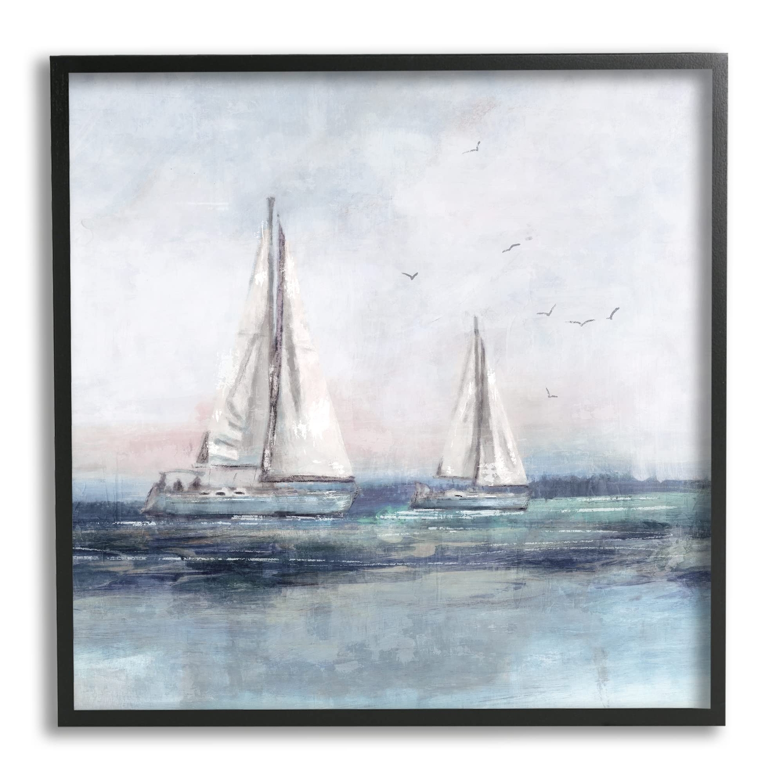 Birds Surrounding Sailboats Ocean Waves Framed Wall Art, Design by Nina Blue