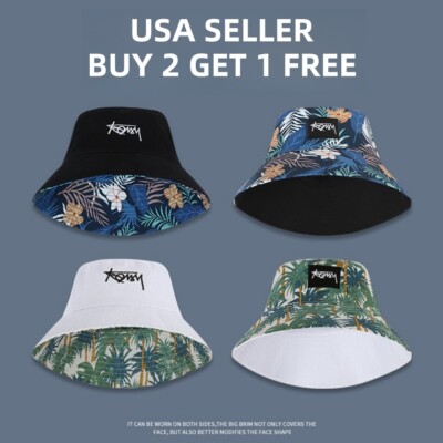 Hawii Style Double Sided Bucket Hat Fisherman Hat Reversible Sun Men Women