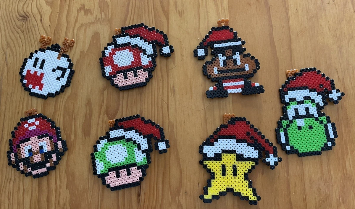 Handmade Christmas Decor / Ornament Hama Beads Super Mario Set of 7