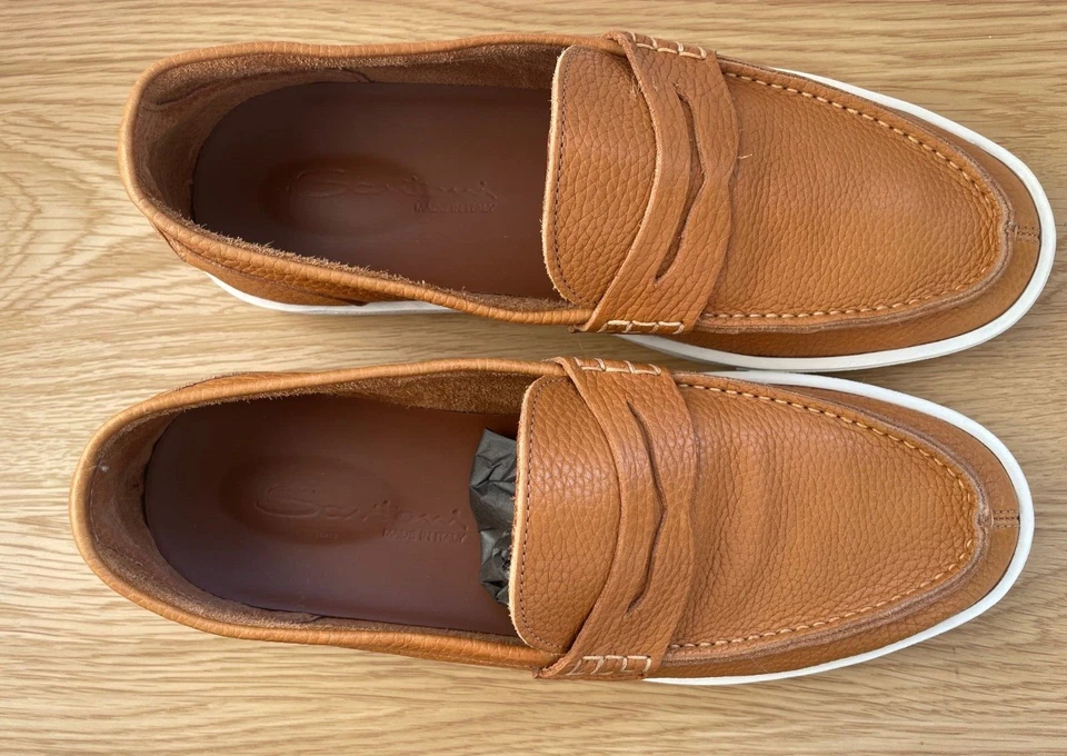SANTONI Hombre Marrón Cuero Mocasines/Zapatos/Hecho en Italia/42EU/9US Foto 4 de 4