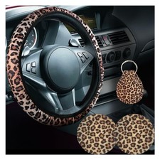 4pcs Cheetah Print Car Accessories Set Universal 14-15 Inch Steering Leopard 4pcs Cheetah Print Car Accessories Set Universal 14-15 Inch Steering Leopard