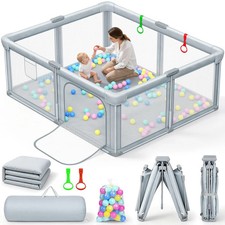 Foldable Baby Playpen with Mat 59" 71" Playpen for Babies and Toddlers
