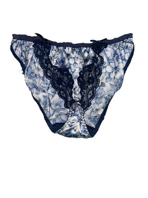 VTG Maidenform Heartstrings Large Blue Satin Panties Lace Trim Second Skin 25318