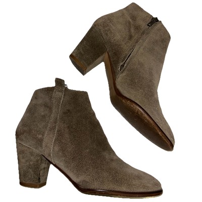 Madewell Women s Sz 7 Billie Ankle Boots Suede Block Heel Side Zip Olive Green