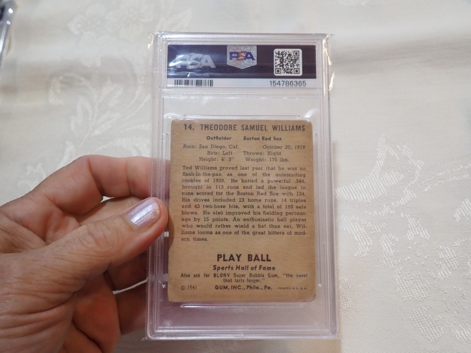 1941 Play Ball Set-Break # 14 Ted Williams PSA 1 PR view 4