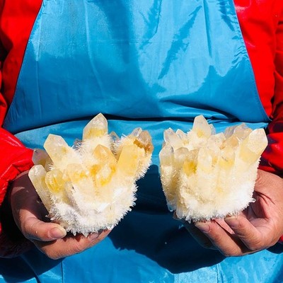 2pcs 2.72LB New Find yellow PhantomQuartz Crystal Cluster MineralSpecimen 3468