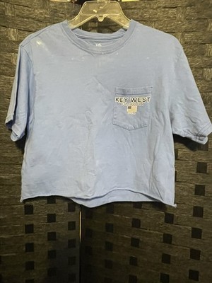 Southern Tide KEY WEST Blue Cotton Cropped Logo T-shirt S Distressed Look 