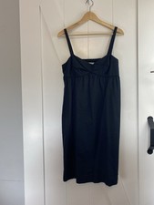 LOFT Black Ruched Midi Slip Dress with pockets 100 cotton Preppy