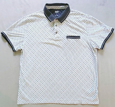DKNY Men's XL White Allover Logo Print Stretch Polo Shirt, Short Sleeve