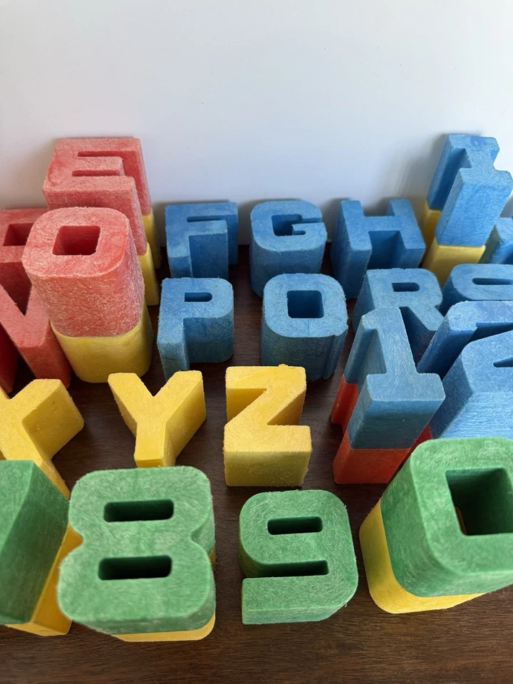 Vintage 1971 Mattel TUFF STUFF BLOCKS Letras Completas Alfabeto Números 49 Total - Imagem 4 de 4