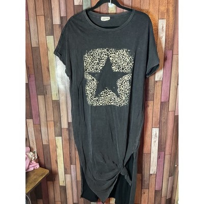 Women s Refined Canvas Vintage Wash Black Leopard Star Shirt Dress Size M/L