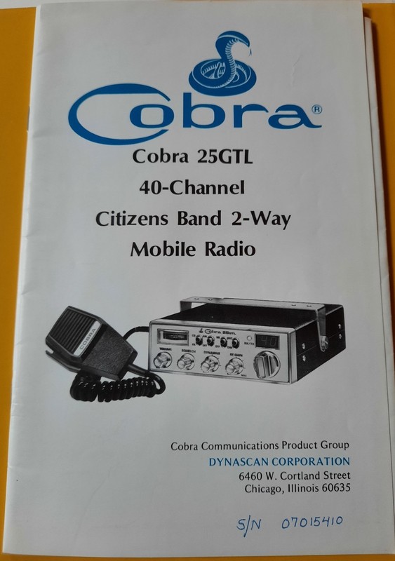 Vintage Cobra 25GTL 40-Channel Citizens Band 2-Way Mobile Radio Manual Only