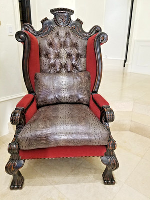Emperor Wingback Armchair 100% Custom Hand-Crafted With Embossed Genuine Leather
