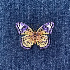 Butterfly Applique Patch Embroidered Purple & Yellow Insect Badge 2-5/8" Iron On