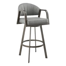 Marcy Swivel Counter Stool Chair- Gray Tufted Faux Leather