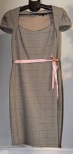 David Meister Linen Dress Sheath Windowpane Plaid Pink Lined Kentucky Derby Sz-1