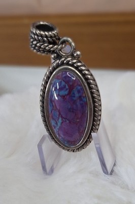 Großer lila ovaler 925 Thai Barse Vintage Anhänger 