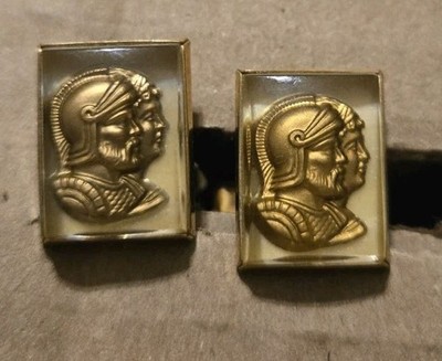 Vtg Anson Cufflinks Centurions Trojans  Romans Under Lucite MCM