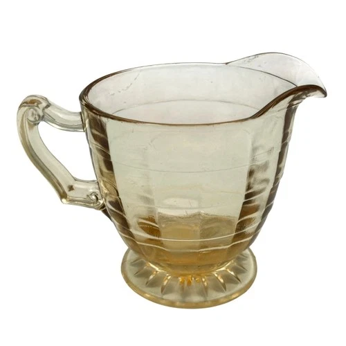 Vtg Yellow Anchor Hocking Block Optic Depression Glass Footed Creamer Pitcher