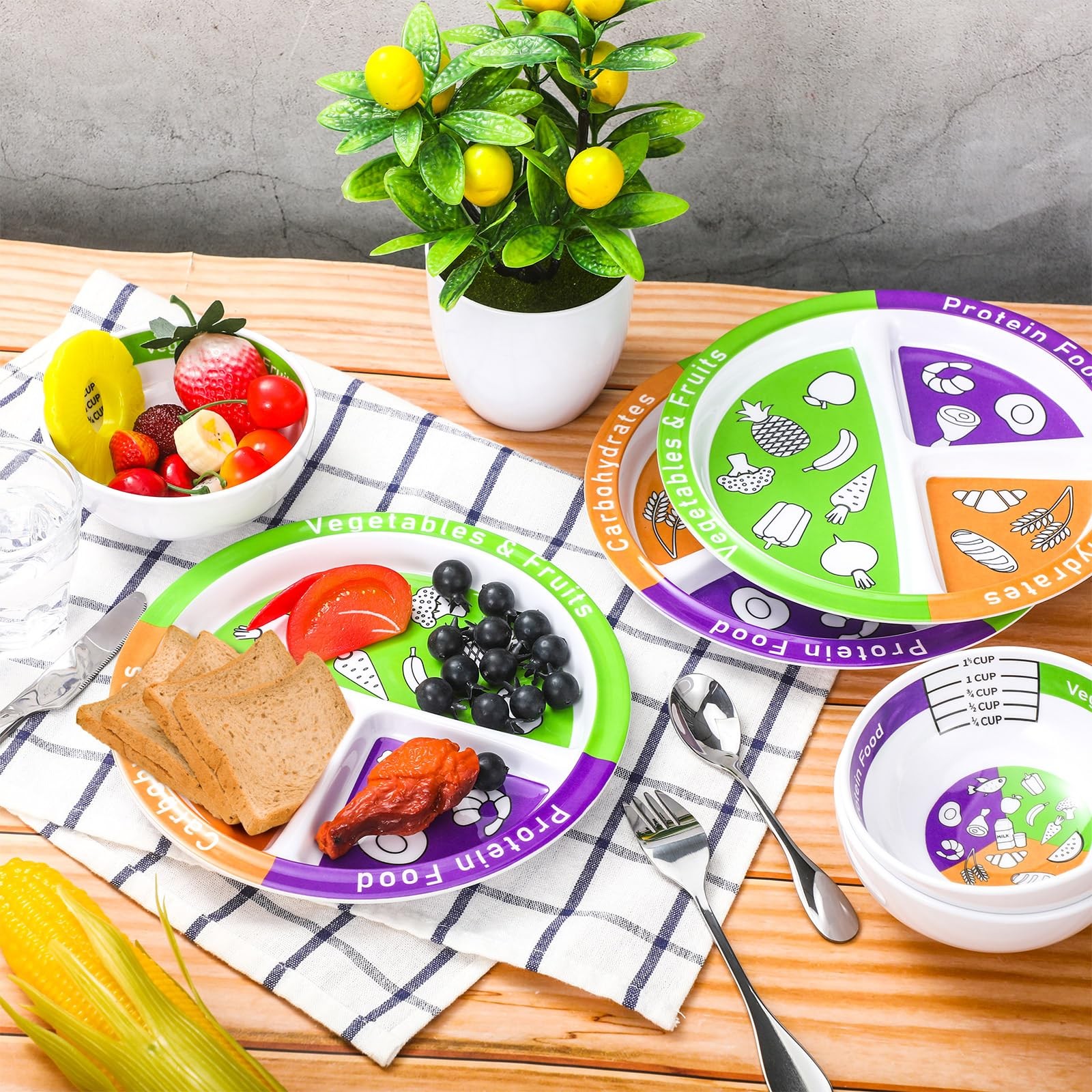 Jingmore 6 Pcs Bariatric Portion Control Set with 3 Bariatric Plates 3 Portio...