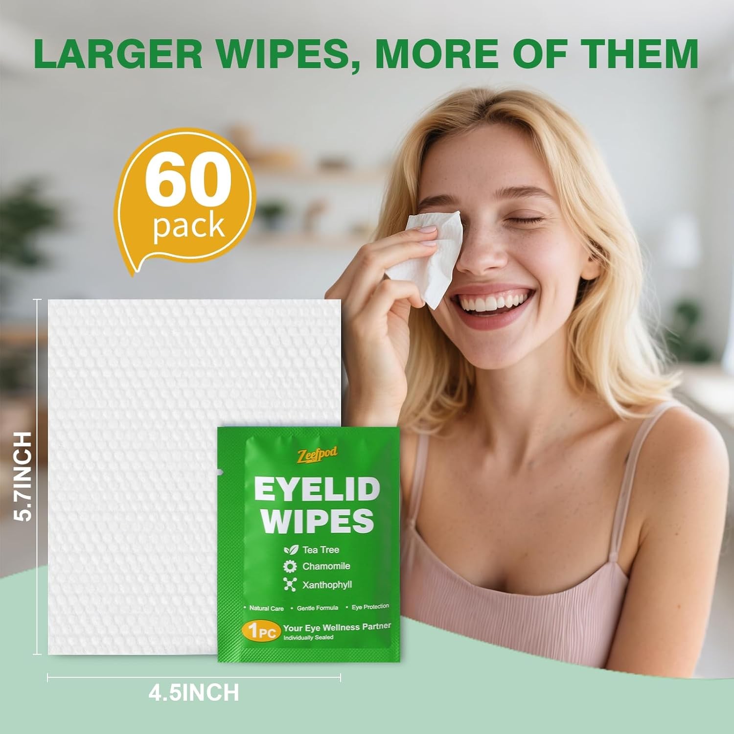 60PCS Tea Tree Oil Eyelid Wipes Individually Wrapped Eye Lid Cleaning Wipes Soot