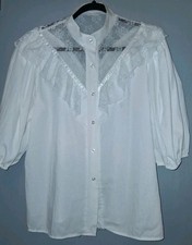 Vintage Square Dance Collection White Lace Top Shirt Costume Large 1980s 80s