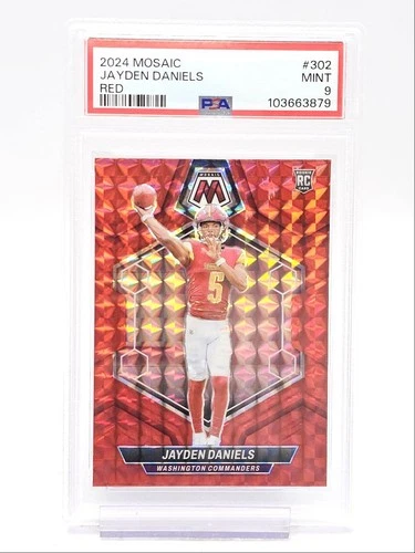 JAYDEN DANIELS 2024 MOSAIC ROOKIE RED PRIZM COMMANDERS RC PSA 9 Q0004