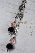Minimalist Boho Purse Charm Bag Clip Silver Pink Crystal Flower Handmade New
