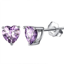 Birthstone Stud Earrings For Women, Heart 925 Sterling Silver Stud Earrings, Cub