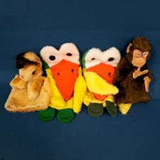4 Vintage Soft Hand Puppets Gasless Goose Chimp/Monkey Rabbit/Bunny