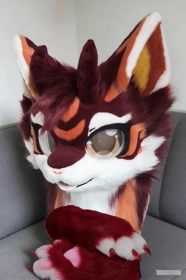 Fursuit Long haired Dog Fox Mascot Party Halloween Fur Cosplay(head+claws)