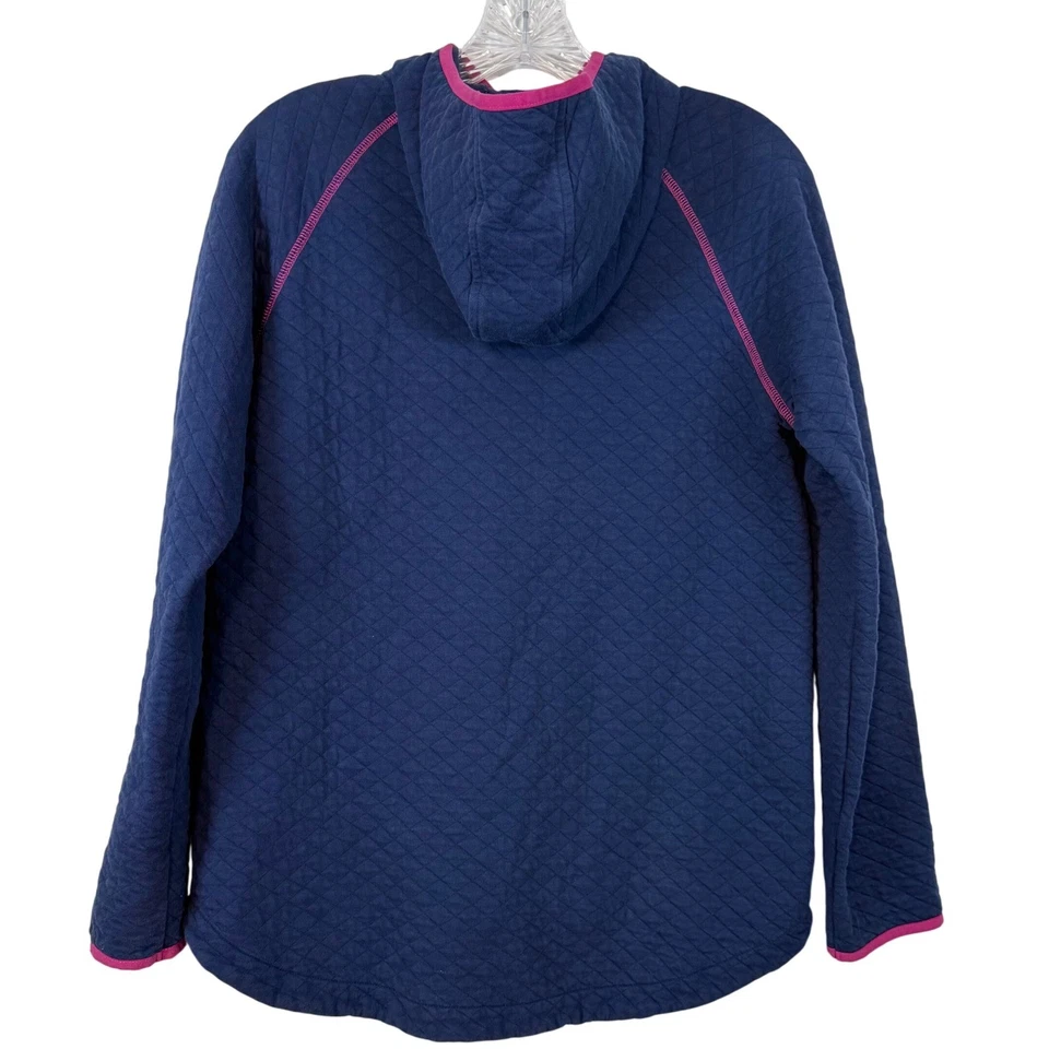 LL Bean Kids Quilted Full Zip Hoodie Jacket Girl XL (18) Blue with Pink Trim - Image 3 of 4