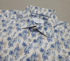 ETON Dress Shirt Mens Large 41 16 White Blue Paisley Contemporary Fit Button Up