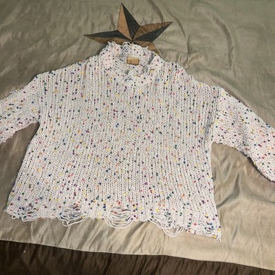 Women's POL Crop Sweater Large Knit Holed Colorful Size Medium