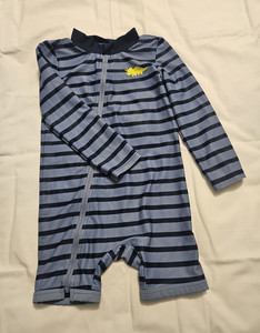 Carter's 3T Blue/Navy Striped Long Sleeve Zip Collared Fish One-Piece