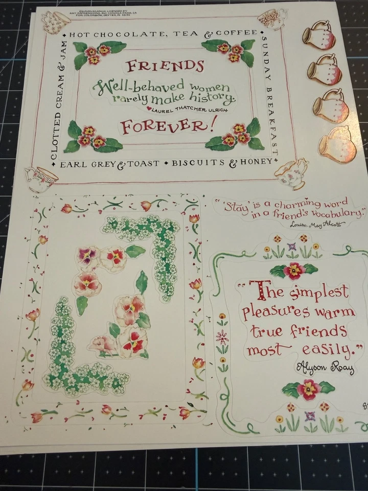 Susan Branch Sticker Sheet Tea, Friends, Garden, Quotes 8.5×11 Choose Style