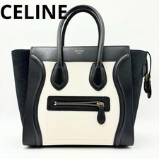 Borsa a mano CELINE Luggage Micro Shopper in pelle nera bianca usata...