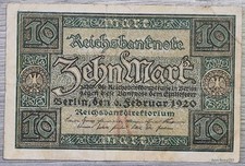 10 Marks 1920 from Germany # Y 5949572