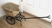 Vtg Victorian Carriage Baby Doll Stroller Wicker Wrought Iron Wood Buggy Cart