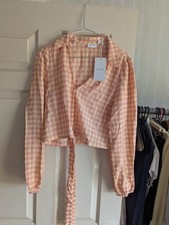 Villa Pink And Yellow Wrap Around Crop Blouse Top Size 12 With Tags