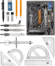 Geometry Set with 6-Inch Protractor, Divider, Set Squares, Ruler, Compasses, 15