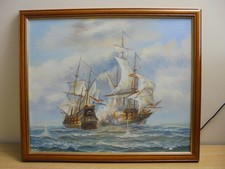 Vintage J Harvey Framed Oil Painting, Naval Battle