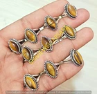 Tiger's Eye Gemstone Marquise Shape Rings Lot 925 Sterling Silver Plated Jewelry