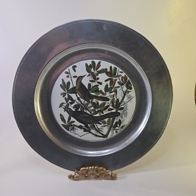 RWP Wilton Armetale-Pewter/Ceramic Center Birds Collector Plate W/Hanger