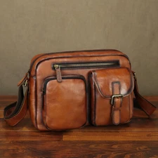 Genuine Leather Men Shoulder Bag Handmade Vintage Crossbody Bag Messenger Purse